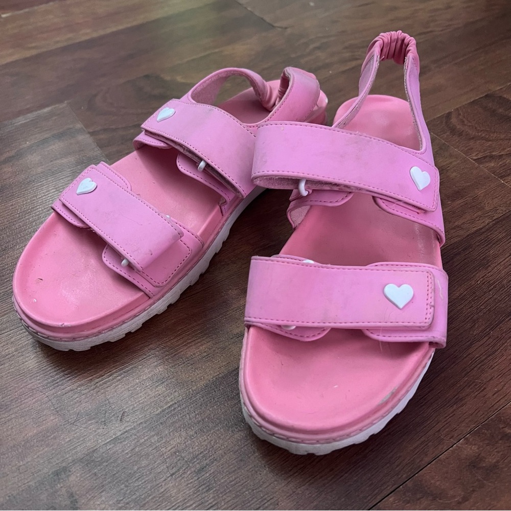 Stoney Clover Lane x Target Pink and white sandals with heart detail